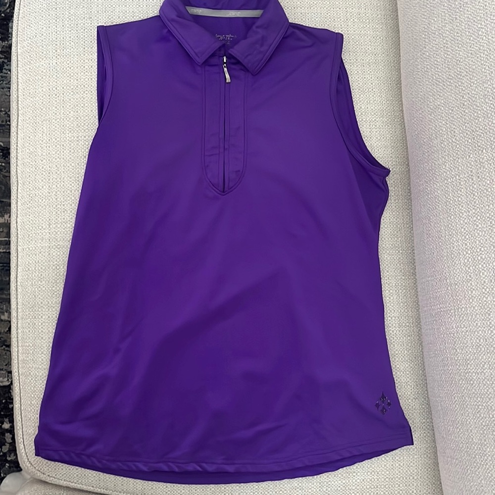 Purple sleeveless golf shirt